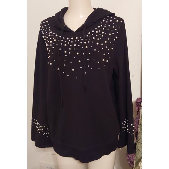 Karl Lagerfeld Paris Ladies Black Hoodie Top with Pearl detail Size Xl piece - Picture 4 of 6